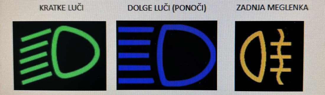 Kratke · dolge (ponoči) · zadnja meglenka