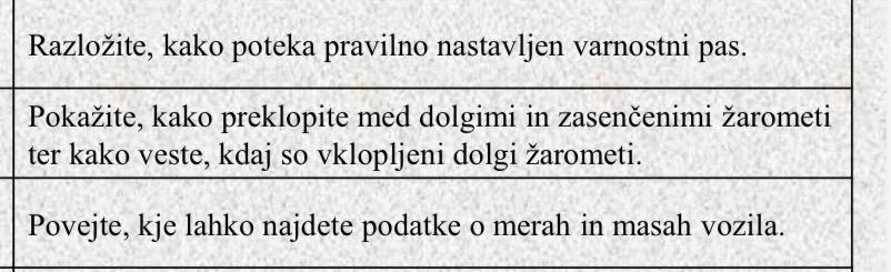 Pas, žarometi, mere in mase